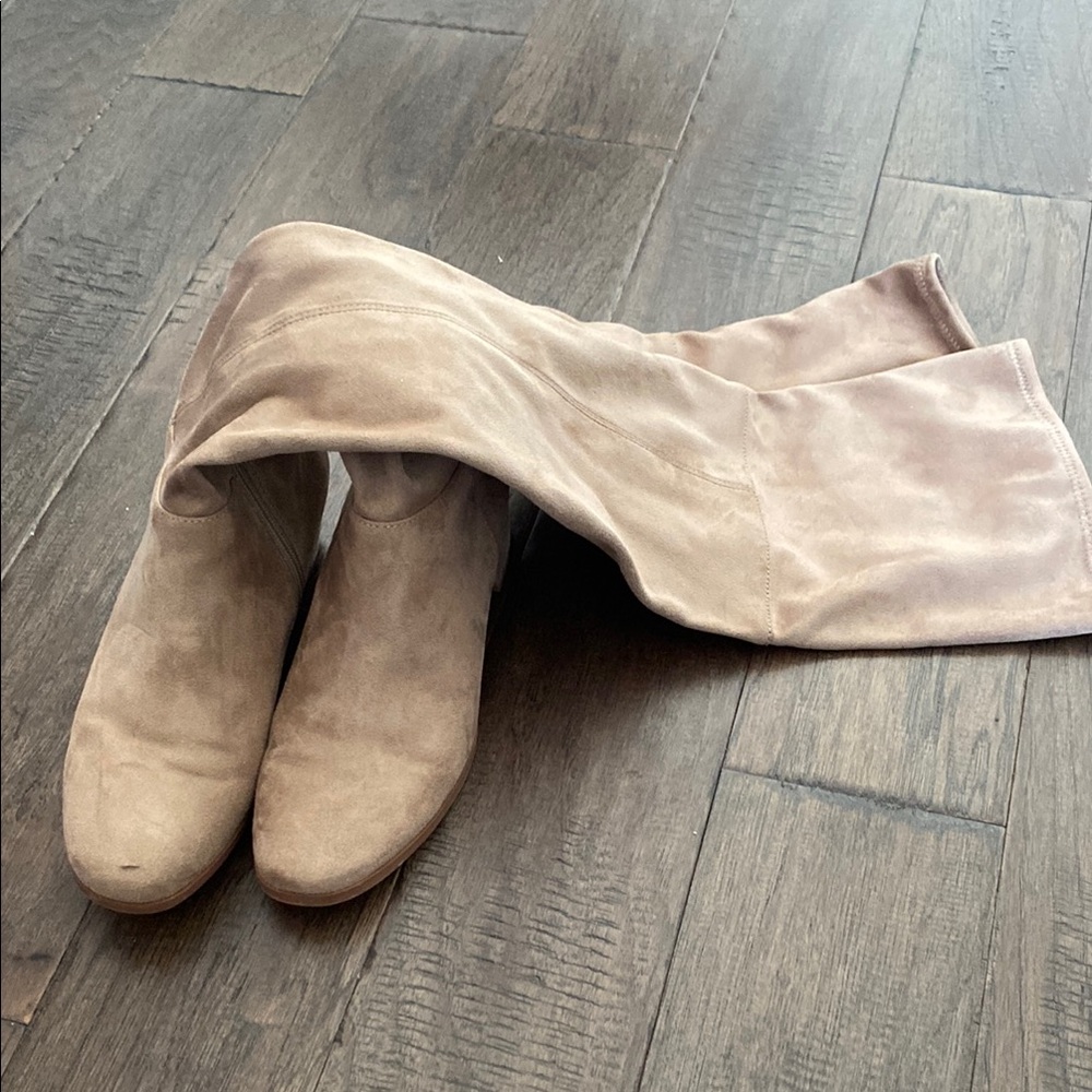 Over-the-Knee Faux-Suede Boots in Pale Dusty Rose